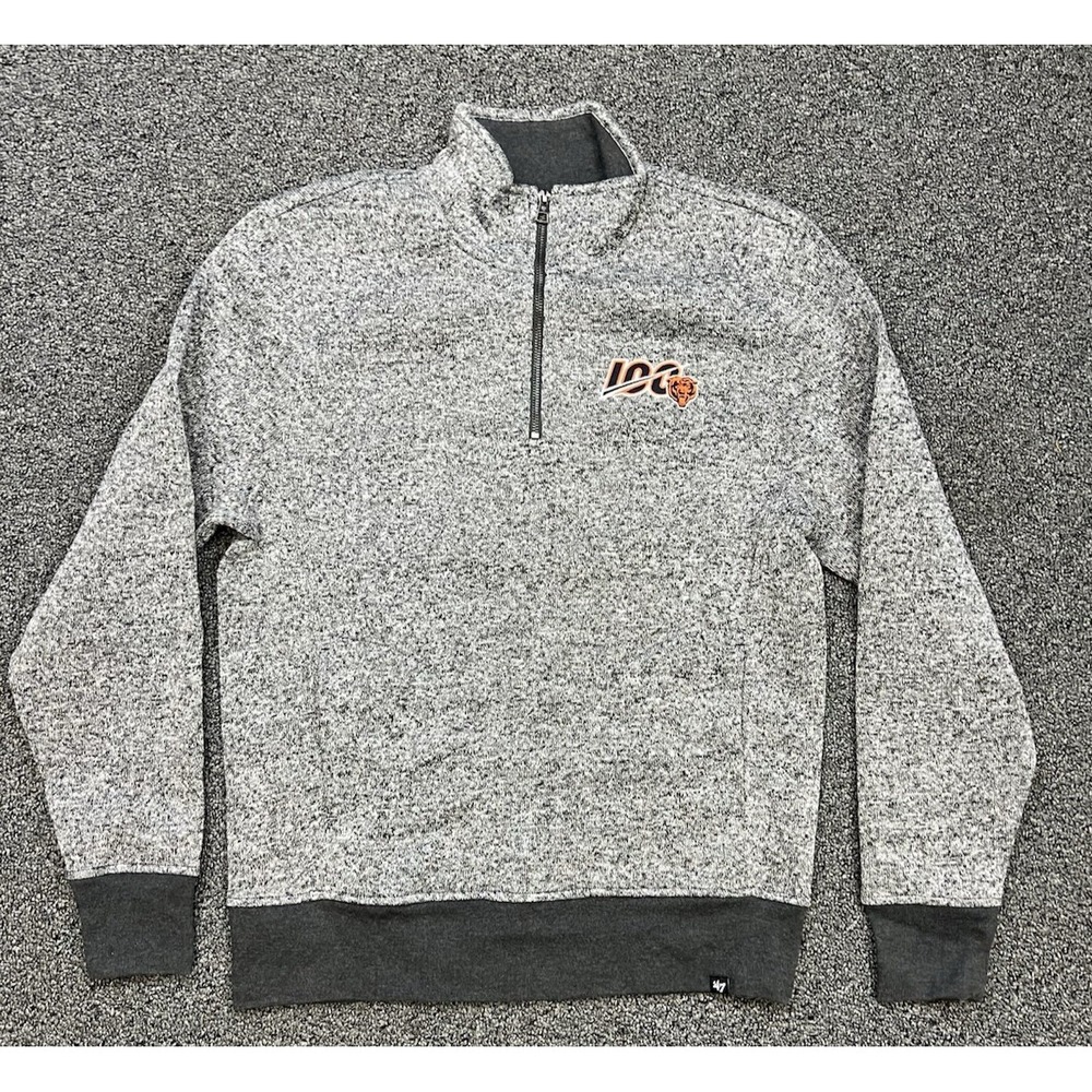Chicago Bears Knit Fleece 1/4 Zip Knit Pullover Pockets 47 Brand NFL Size L
